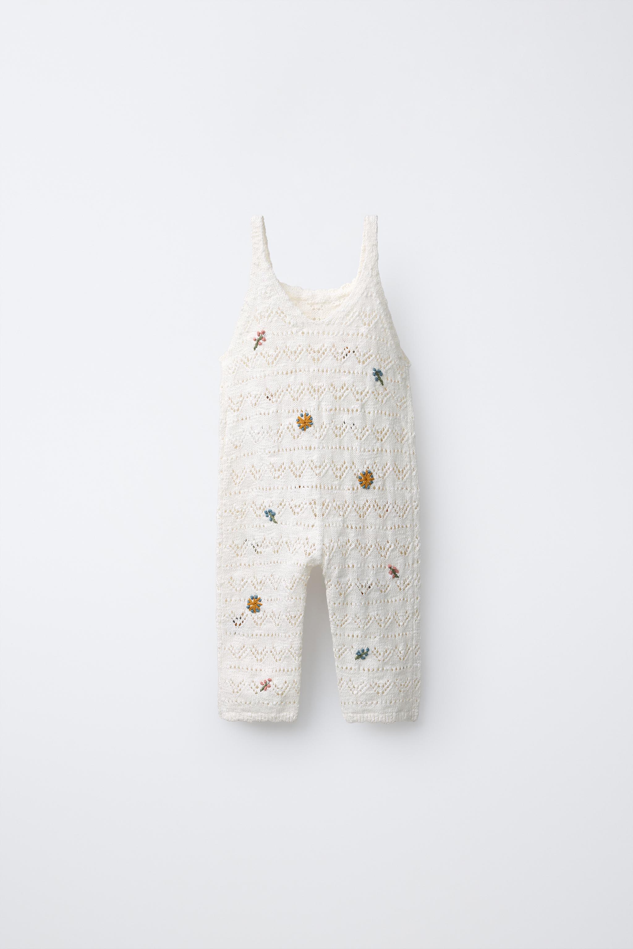 EMBROIDERED FLORAL KNIT OVERALLS